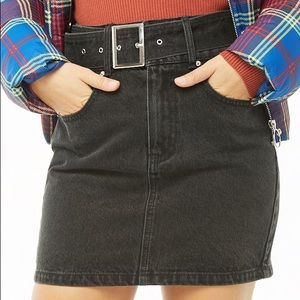 Black Belted Denim Skirt